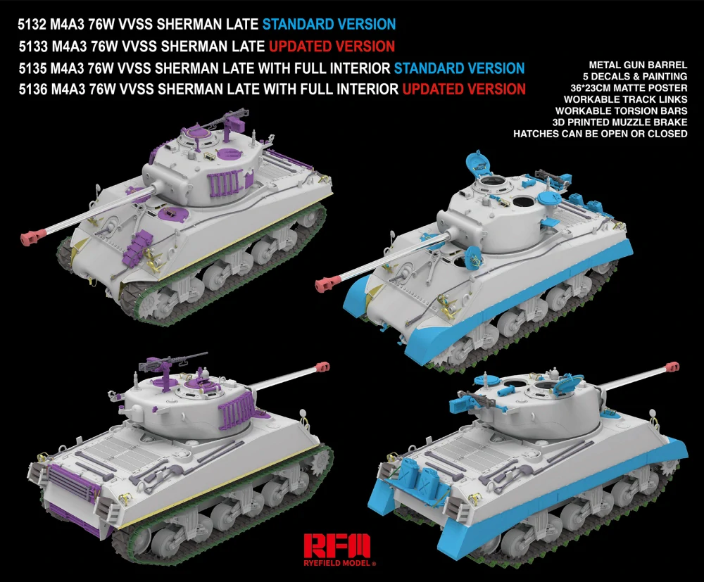 RFM M4A3 76W VVSS Sherman late UPGRADE full interior 1/35