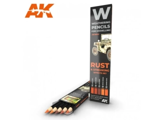 AK Weathering pencils - Rust & Streaking Effects set / Set patinovacích akvarelových tužek - Rez a skvrny