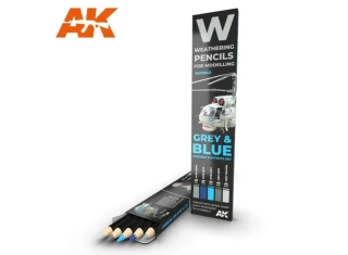 AK Weathering pencils - Grey & Blue shading & effects set / Set patinovacích akvarelových tužek - Šedomodré kamufláže