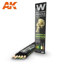 AK Weathering pencils - Green & Brown Camouflages & effects set / Set patinovacích akvarelových tužek - Kamuflážní zeleno hnědá sada