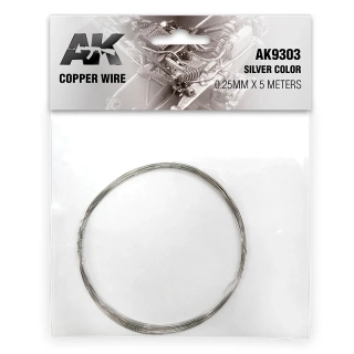 AK Copper Wire 0.25mm ø X 5 Metres Silver Color / Sada měděných vláken