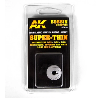 AK Elastic Rigging Bobbin Super-Thin 20m (1/32, 1/35, 1/48, 1/350) / Elastické vlákno - 0,045mm
